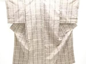 アンティーク　格子に絣柄織出し手織り紬着物